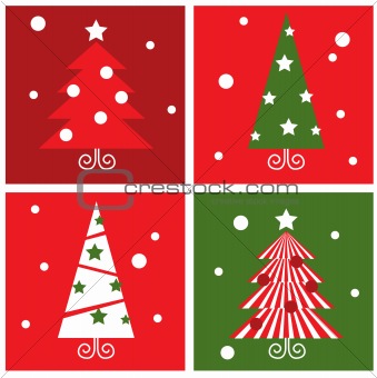 Winter Christmas Trees retro blocks collection - red & green

