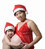 Christmas Pregnant Woman And Little Girl
