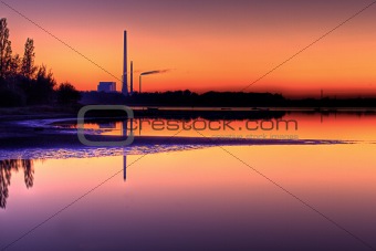 Scenic view of Power Plant in sunset