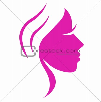 Simple abstract pink beauty woman face isolated on white

