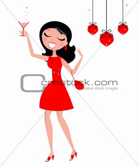 Pretty Christmas Woman holding glass with cocktail

