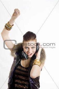 Portrait of young sexy party girl with headphones