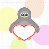 cute penguins holding love heart greeting card vector