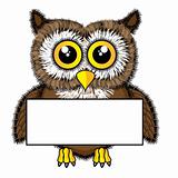 Cute looking owl holding blank sign