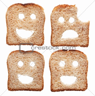 Safety concept with smiling and sad bread slices