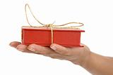 red gift box in hand girls