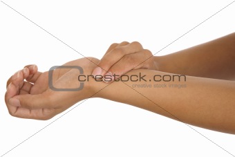 human hand measuring arm pulse