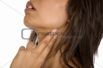 human hand measuring neck pulse 