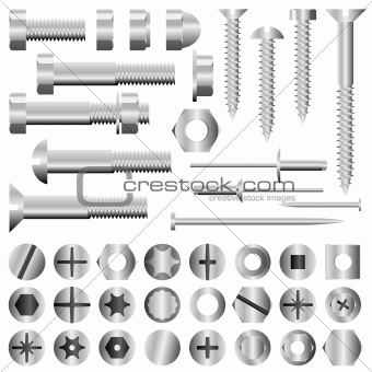 Vector set of nuts and bolts