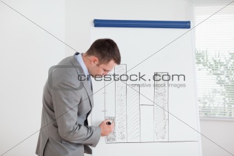 Businessman editing column graph
