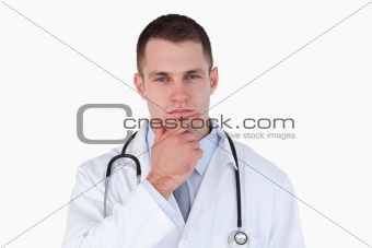 Close up of thinking doctor