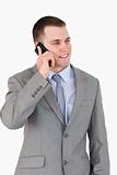 Close up of young businessman on the phone