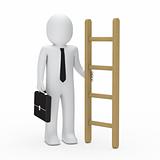 3d business briefcase man hold a ladder