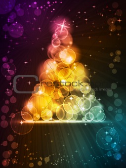 Colorful Christmas tree made of light dots with stars