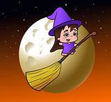 cute little witch on a broom