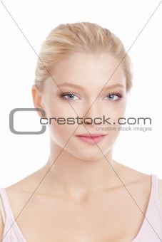 portrait of a young beautiful woman with blond hair - isolated on white
