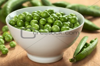 Fresh Raw Green Pea in White Bowl