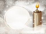 vector candle on winter background with snowflakes and snowball 