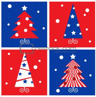 Winter Christmas Trees retro blocks collection - red & blue

