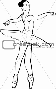 sketch of girl\'s ballerina in tutu and pointe