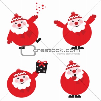 Collection of funny red Santa isolated on white, vector

