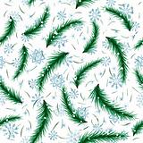 Winter snowflake and fir brunch seamless pattern. 