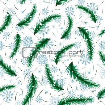 Winter snowflake and fir brunch seamless pattern. 