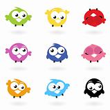 Cute color vector Twitter Birds icons collection isolated on whi