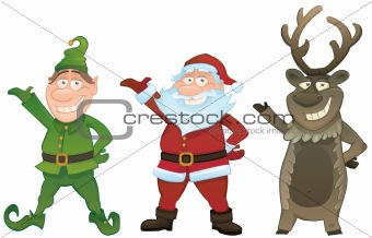 Vector set with Santa, Elf and Rudolph
