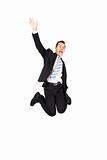 happy asian businessman jumping and isolated