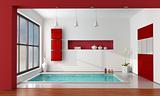 Red and white luxury bathroom