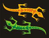 Green and orange lizards