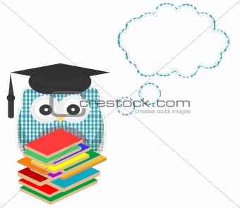 Owl teacher and books with speech bubble vector
