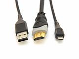 usb plug and large and small hdmi cable  