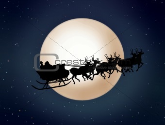 Santa Claus On Sledge With Reindeer