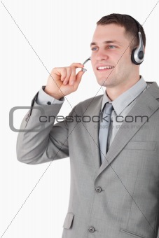 Portrait of a young operator using a headset