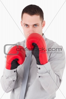 Portrait of a businessman ready to fight
