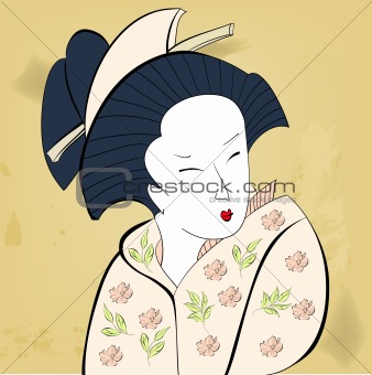 Geisha on vintage background 