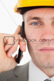Close up of an architect making a phone call