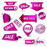 Collection of vector purple sale tickets, labels, stamps, stickers