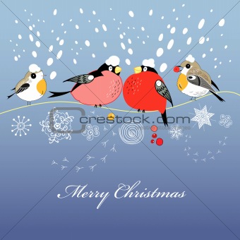 Christmas greeting card with birds