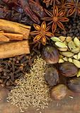Mixed Spices on a Wood Background