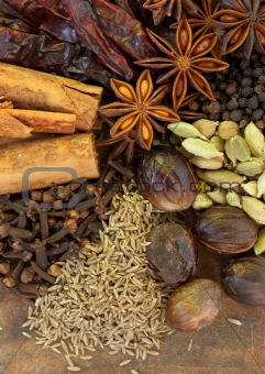 Mixed Spices on a Wood Background