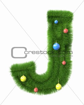 J letter made of christmas tree branches