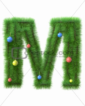 M letter made of christmas tree branches