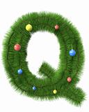Q letter made of christmas tree branches