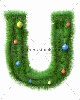 U letter made of christmas tree branches