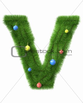 V letter made of christmas tree branches