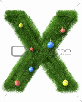 X letter made of christmas tree branches