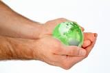 Masculine hands holding a 3d planet globe